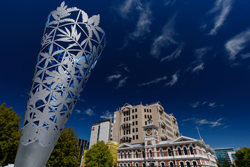 The Chalice sculpture, Cathedral Square, Christchurch, New Zealand - obrazy, fototapety, plakaty