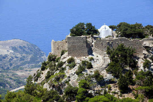Rhodes / Greece - June 23, 2014: Monolithos castle in Rhodes, Dodecanese Islands, Greece.