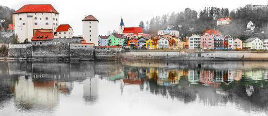 Landmarks and beautiful old towns of Germany - Passau in Bavaria. Artistic toned picture