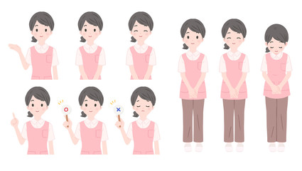 介護士の女性のポーズセット