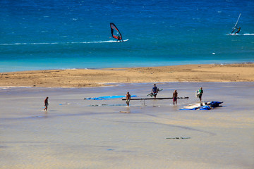 Prasonissi, Rhodes / Greece - June 23, 2014: Surfer at Cape of Akra Prasonisi beach, Rhodes, Dodecanese Islands, Greece.