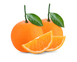 Orange fruit with orange leaves isolate on white background