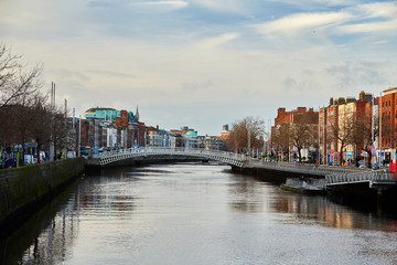 The Ha'penny bridge in Dublin City, Ireland