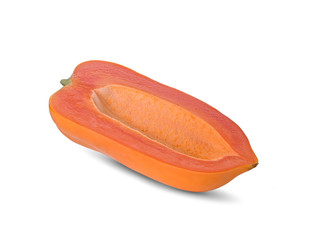 papaya seedless, cut in half with isolate on a white background