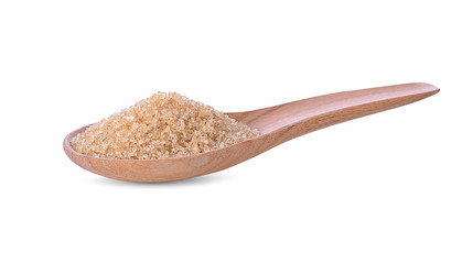 Sugar in a wooden spoon  isolate on a white background.