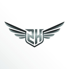 Initial Letter ZK with Wings
