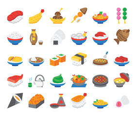 japanese food flat vector icons