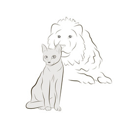 the cat behind which the lion sits. concept cat with the soul of a lion. vector illustration.