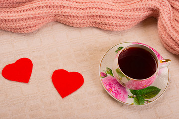 Photo postcard with a delicate background and a tea pair.