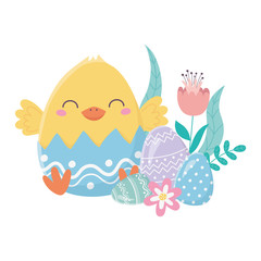 happy easter day, chicken eggshell with flowers eggs
