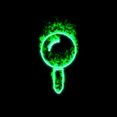 The symbol map pin burns in green fire