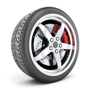 One car wheel on white background