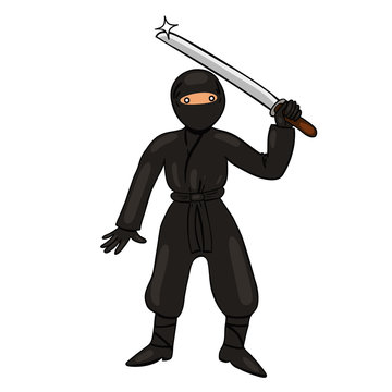 Ninja with katana isolate on a white background. Vector graphics.