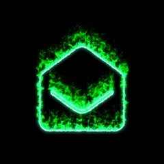 The symbol envelope open burns in green fire