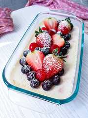 dessert of jelly with fresh berries 