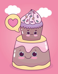 cute food cupcake on jelly love sweet dessert pastry cartoon