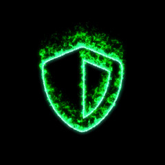 The symbol shield burns in green fire