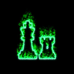 The symbol chess burns in green fire