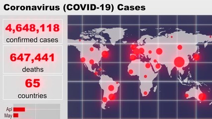 Coronavirus World Map With Virus Hot Spots and Danger Areas. Death rate and Confirmation Statistics. - Powered by Adobe