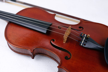 Violin put on background,show front side of stringed instrument