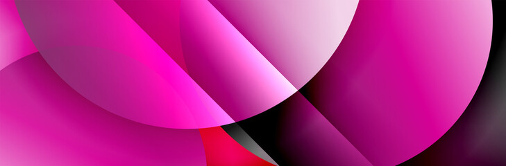 Dynamic trendy geometrical abstract background. Circles, round shapes 3d shadow effects and fluid gradients. Modern overlapping round forms