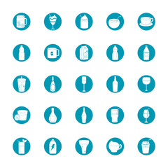 drinks beverage glass cups bottle alcoholic liquor icons set blue block style icon