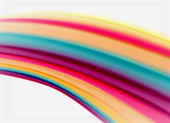 Wave lines abstract background, smooth silk design with rainbow style colors. Liquid fluid color waves. Vector Illustration