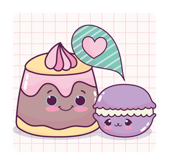 cute food jelly cream and macaroon sweet dessert pastry cartoon