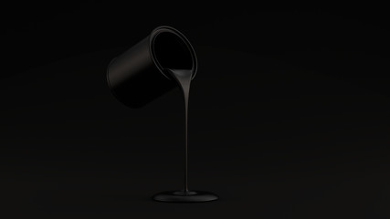 Black Satin Paint Pouring Out of a Matte Black Paint Tin Black Background 3d illustration 3d render	