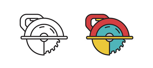 Circular saw icon. Working tools. Vector illustration in flat style. The concept of the construction. The symbol of repairs.
