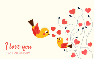 Cute birds in love, Valentine's background - Vector Illustration