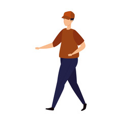 young man with cap walking avatar character vector illustration design