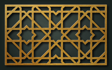 Template for laser cutting. Decorative panel with oriental geometric pattern.