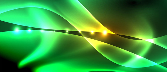 Abstract background. Shiny design neon waves with light effects, techno trendy design. Vector Illustration For Wallpaper, Banner, Background, Card, Book Illustration, landing page