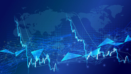 急落する株価チャートと世界地図青色背景イメージ © rrice