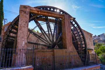 Ancient arabic mill, water noria at Abaran village in Murcia region Spain Europe