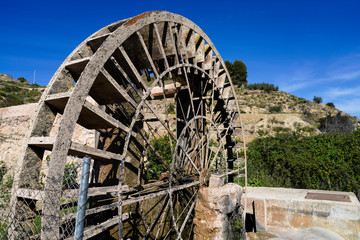 Ancient arabic mill, water noria at Abaran village in Murcia region Spain Europe