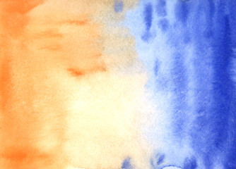 watercolor abstract background in two colors blue and orange, with gradient