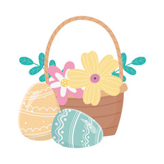 happy easter day, basket eggs flowers foliage