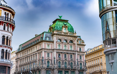 Historical buildings in city of Vienna. Street view. Travel photo. Wien. Austria. Europe.