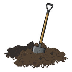 Shovel in soil.Vector cartoon illustration isolated on white background.