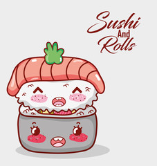 kawaii nigiri sushi with rice roll food japanese cartoon, sushi and rolls