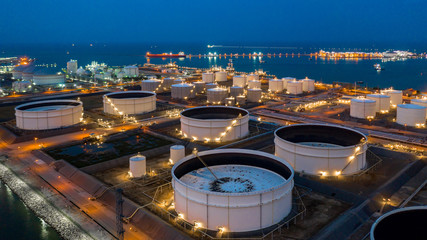 Aerial view oil and gas terminal storage tank farm,Tank farm storage chemical petroleum...