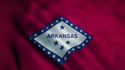 Arkansas flag waving in the wind. Sign of Arkansas. 3d illustration