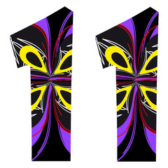 Patterned red yellow purple black number 11 Logo Design template