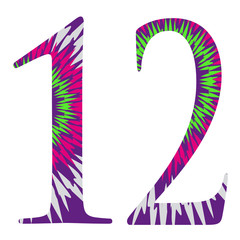 Patterned purple green pink number 12 Logo Design template 