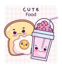 cute food breakfast slice bread fried egg sweet dessert pastry cartoon