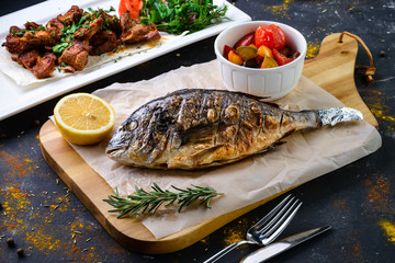 grilled fish dorada bbq still life