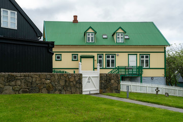 Corrugated metal clad house in Tinganes, Torshavn, Faroe Islands.