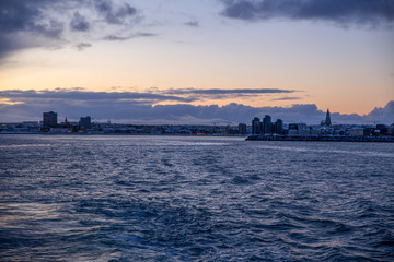 Naklejka premium sunrise over the Reykjavik city